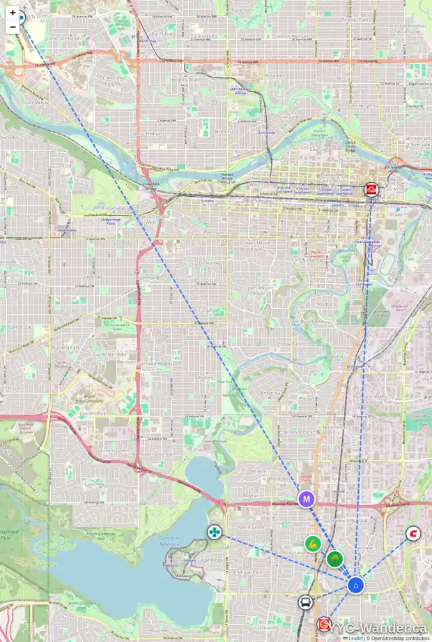 Daily accessibility map for 59 FENTON RD SE, Calgary showing nearby schools, grocery stores, parks, LRT stations and nearby amenities