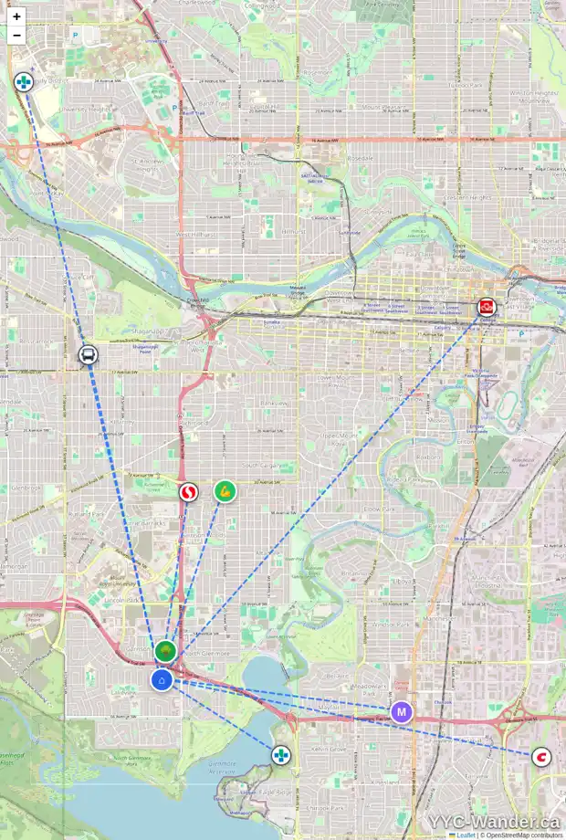 Daily accessibility map for 6308 LYNCH CR SW, Calgary showing nearby schools, grocery stores, parks, LRT stations and nearby amenities
