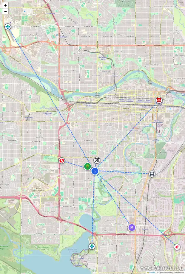 Daily accessibility map for 4003 14A ST SW, Calgary showing nearby schools, grocery stores, parks, LRT stations and nearby amenities