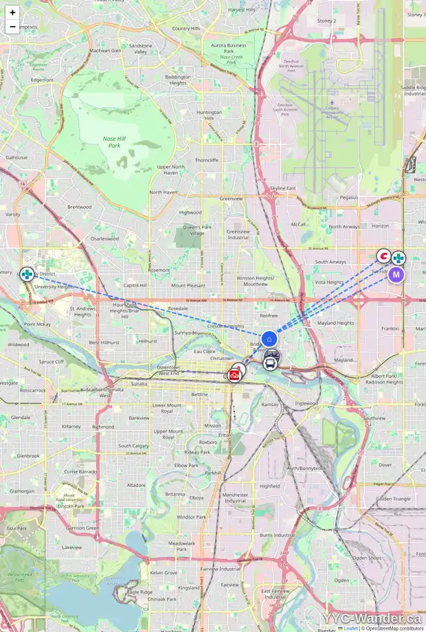 Daily accessibility map for 511 8A ST NE, Calgary showing nearby schools, grocery stores, parks, LRT stations and nearby amenities