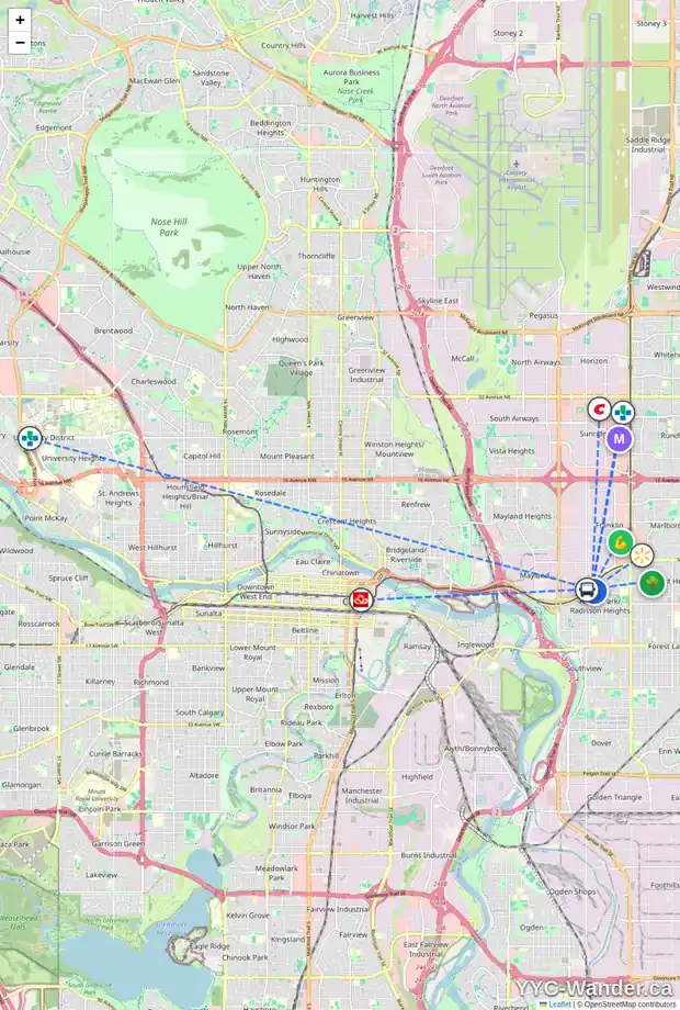 Daily accessibility map for 243 RADCLIFFE PL SE, Calgary showing nearby schools, grocery stores, parks, LRT stations and nearby amenities