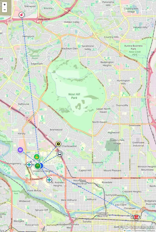 Daily accessibility map for 3703 UNITY PL NW, Calgary showing nearby schools, grocery stores, parks, LRT stations and nearby amenities