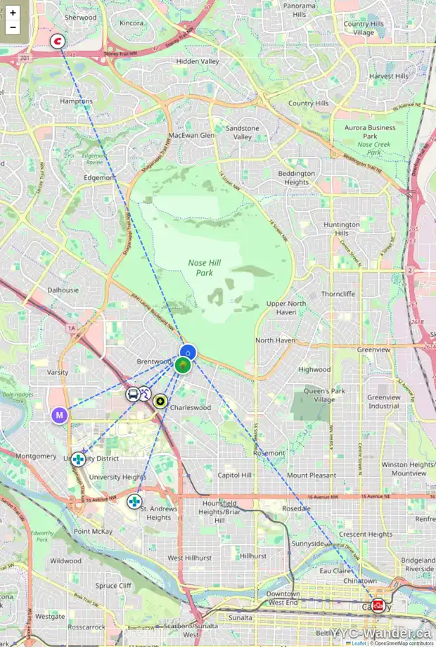 Daily accessibility map for 4716 CHAPEL RD NW, Calgary showing nearby schools, grocery stores, parks, LRT stations and nearby amenities