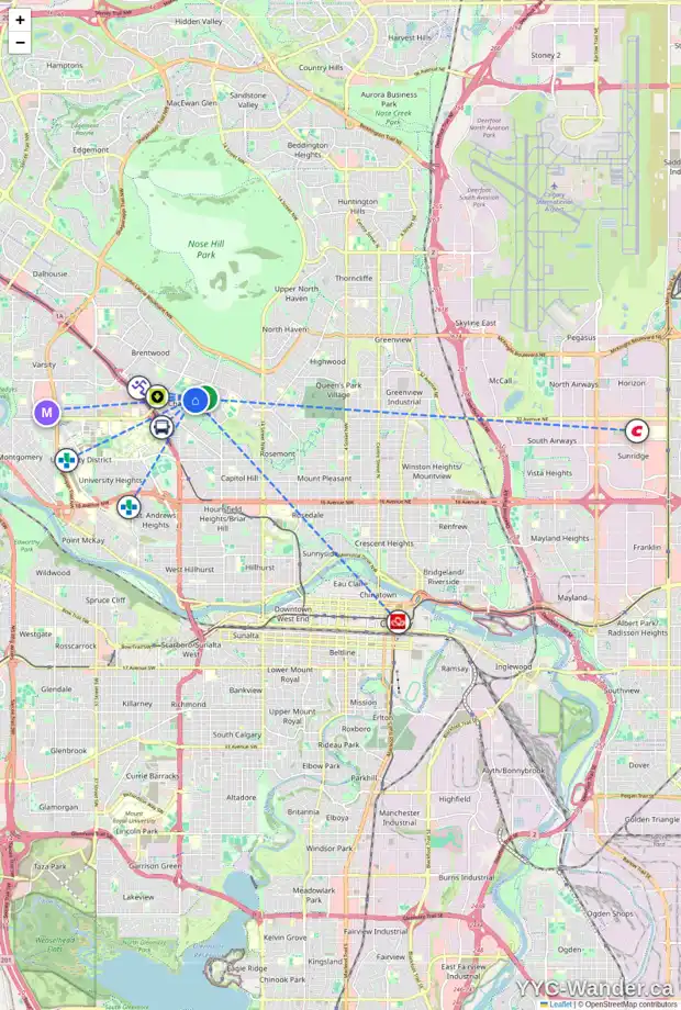 Daily accessibility map for 3623 CHIPPENDALE DR NW, Calgary showing nearby schools, grocery stores, parks, LRT stations and nearby amenities