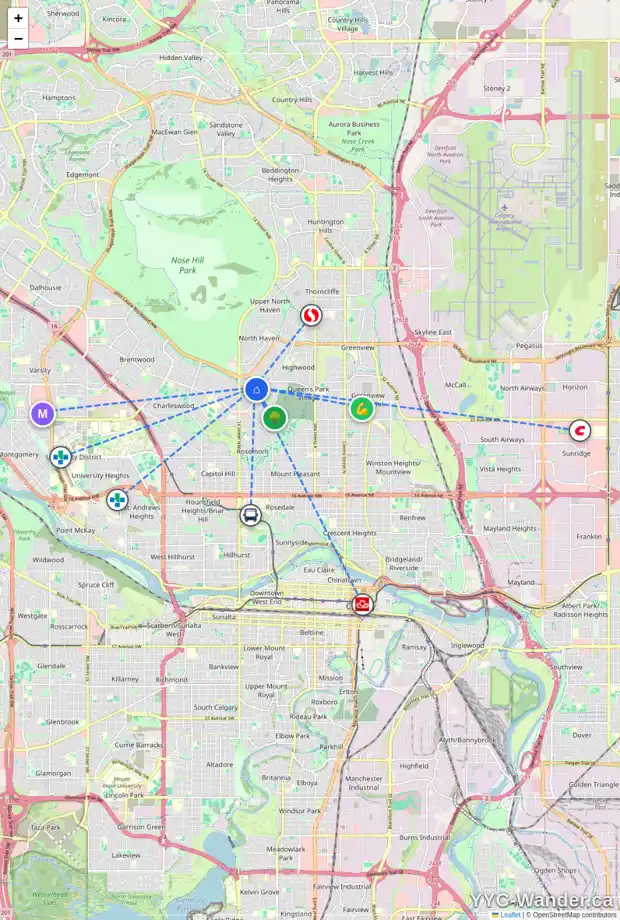 Daily accessibility map for 24 CARNARVON WY NW, Calgary showing nearby schools, grocery stores, parks, LRT stations and nearby amenities