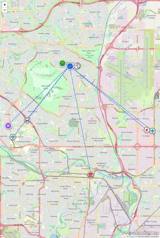 Daily accessibility map for 150 BERKLEY WY NW, Calgary showing nearby schools, grocery stores, parks, LRT stations and nearby amenities