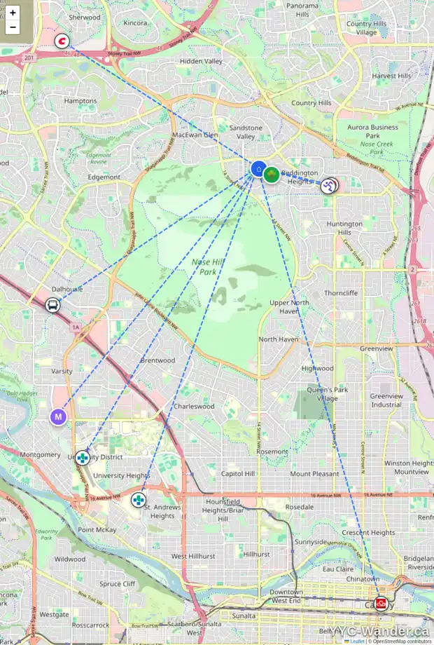 Daily accessibility map for 266 BERWICK DR NW, Calgary showing nearby schools, grocery stores, parks, LRT stations and nearby amenities