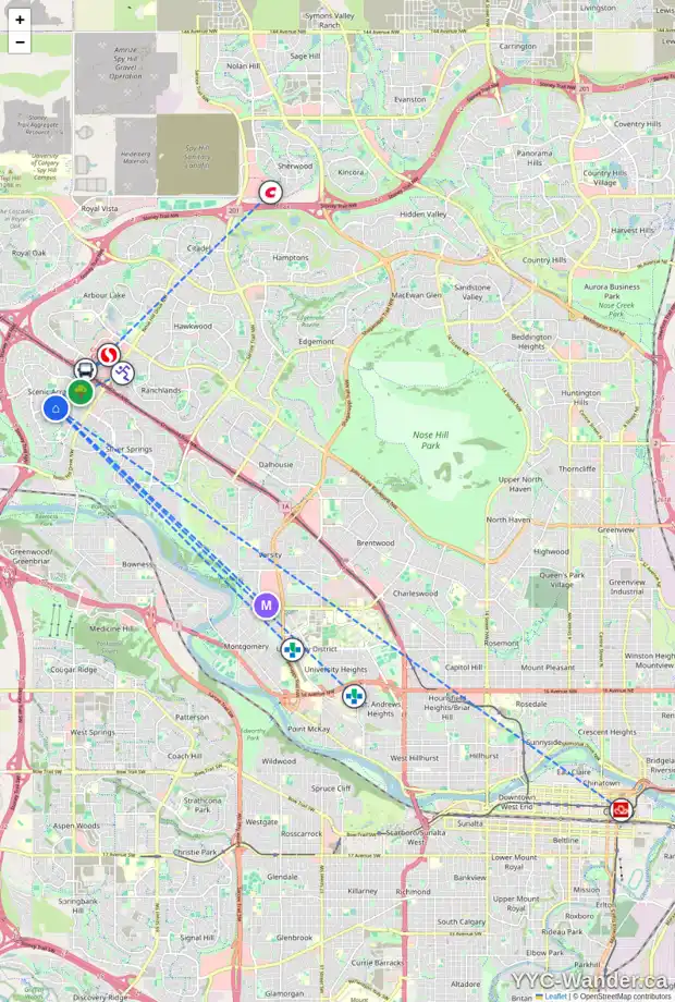 Daily accessibility map for 181 SCENIC PARK PL NW, Calgary showing nearby schools, grocery stores, parks, LRT stations and nearby amenities