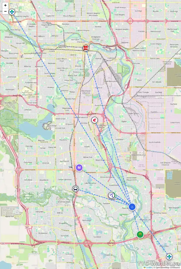 Daily accessibility map for 40 DEERBROOK RD SE, Calgary showing nearby schools, grocery stores, parks, LRT stations and nearby amenities