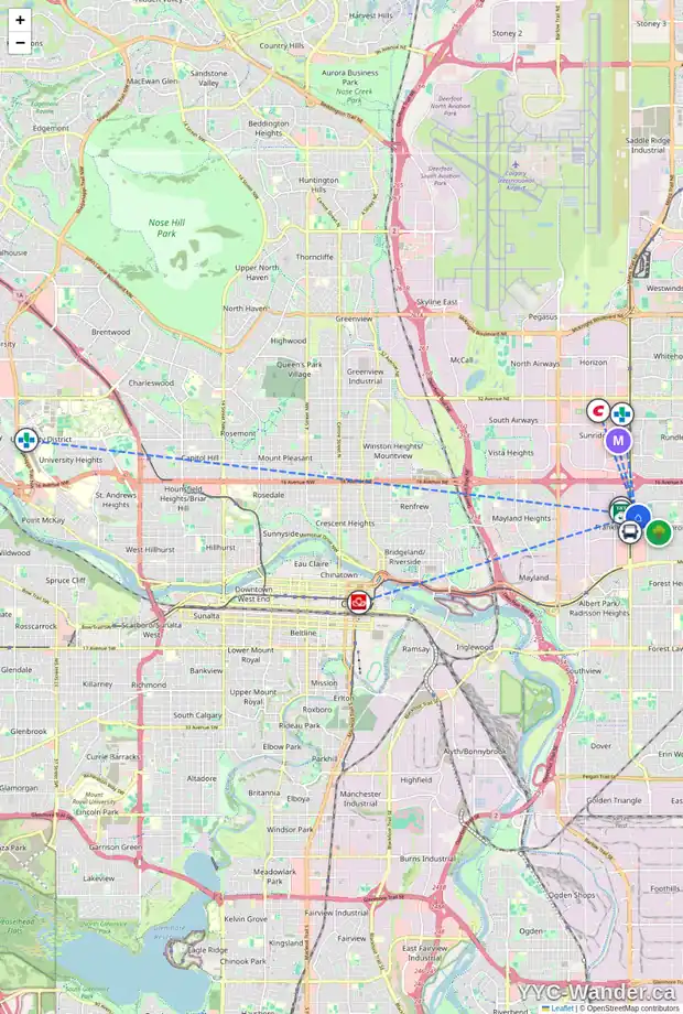 Daily accessibility map for 602 919 38 ST NE, Calgary showing nearby schools, grocery stores, parks, LRT stations and nearby amenities