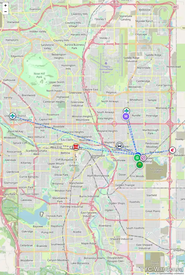 Daily accessibility map for 1718 45 ST SE, Calgary showing nearby schools, grocery stores, parks, LRT stations and nearby amenities