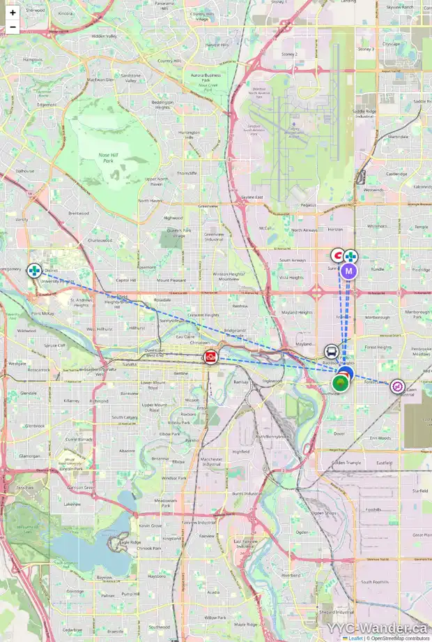 Daily accessibility map for 1503 RADISSON DR SE, Calgary showing nearby schools, grocery stores, parks, LRT stations and nearby amenities