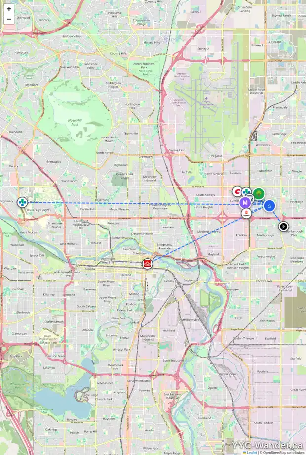 Daily accessibility map for 140 RUNDLEWOOD CL NE, Calgary showing nearby schools, grocery stores, parks, LRT stations and nearby amenities