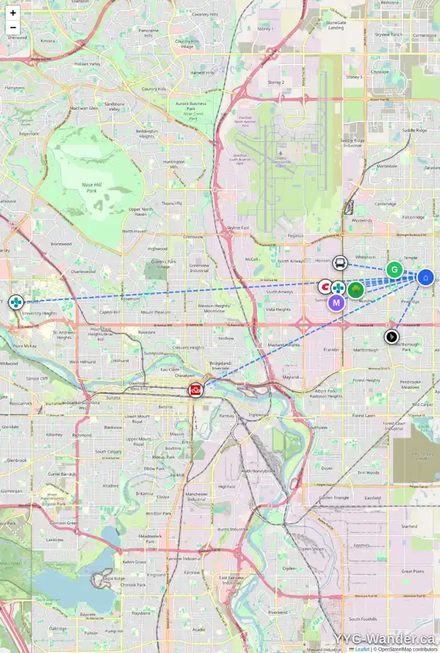 Daily accessibility map for 127 TEMPLETON CI NE, Calgary showing nearby schools, grocery stores, parks, LRT stations and nearby amenities