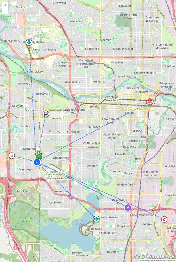 Daily accessibility map for 4220 GLOUCESTER DR SW, Calgary showing nearby schools, grocery stores, parks, LRT stations and nearby amenities