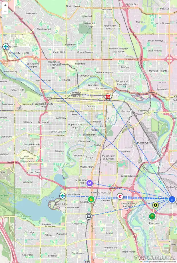 Daily accessibility map for 7213 OGDEN RD SE, Calgary showing nearby schools, grocery stores, parks, LRT stations and nearby amenities
