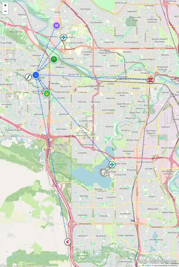 Daily accessibility map for 140 STRATHBURY CI SW, Calgary showing nearby schools, grocery stores, parks, LRT stations and nearby amenities