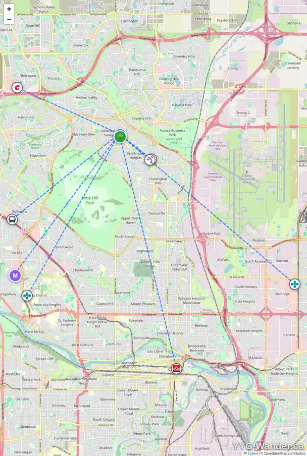 Daily accessibility map for 93 SANDPIPER LN NW, Calgary showing nearby schools, grocery stores, parks, LRT stations and nearby amenities