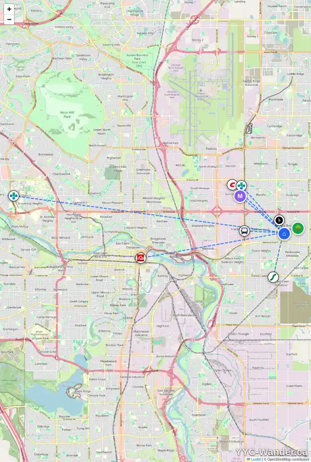 Daily accessibility map for 3 MAIDSTONE PL NE, Calgary showing nearby schools, grocery stores, parks, LRT stations and nearby amenities
