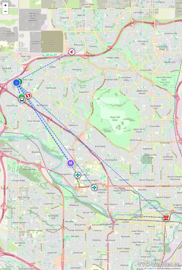 Daily accessibility map for 45 ARBOUR STONE RI NW, Calgary showing nearby schools, grocery stores, parks, LRT stations and nearby amenities