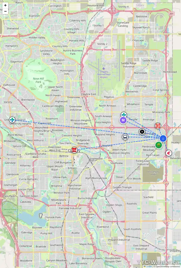 Daily accessibility map for 1052 ABBEYDALE DR NE, Calgary showing nearby schools, grocery stores, parks, LRT stations and nearby amenities