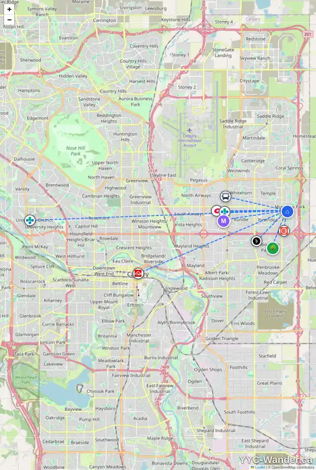 Daily accessibility map for 2879 CATALINA BV NE, Calgary showing nearby schools, grocery stores, parks, LRT stations and nearby amenities