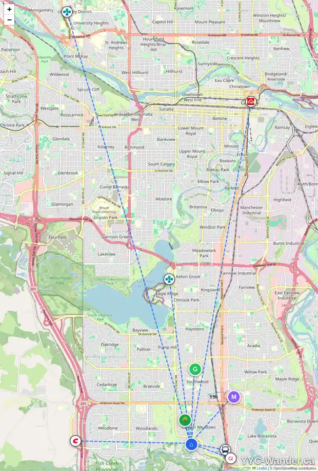 Daily accessibility map for 12915 CANDLE CR SW, Calgary showing nearby schools, grocery stores, parks, LRT stations and nearby amenities