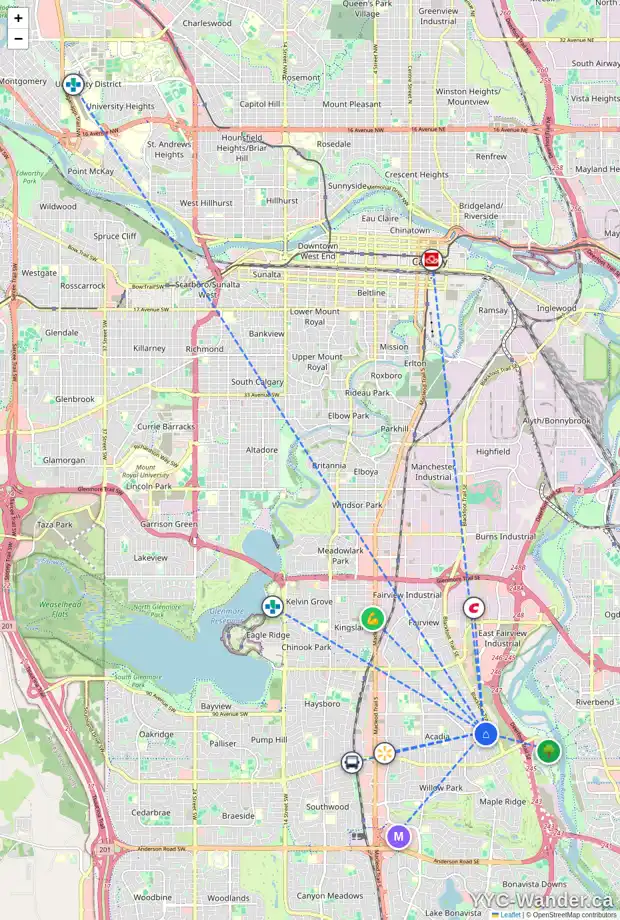Daily accessibility map for 9428 ALLISON DR SE, Calgary showing nearby schools, grocery stores, parks, LRT stations and nearby amenities