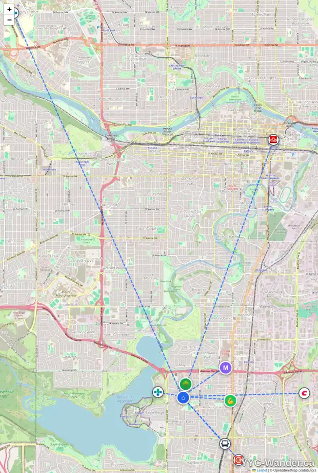 Daily accessibility map for 1207 KILLEARN AV SW, Calgary showing nearby schools, grocery stores, parks, LRT stations and nearby amenities