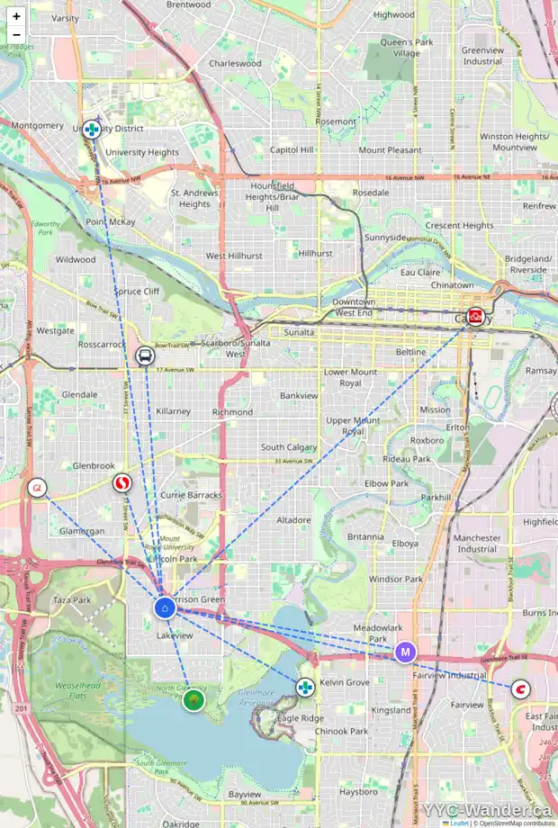 Daily accessibility map for 5923 LONDONDERRY CR SW, Calgary showing nearby schools, grocery stores, parks, LRT stations and nearby amenities
