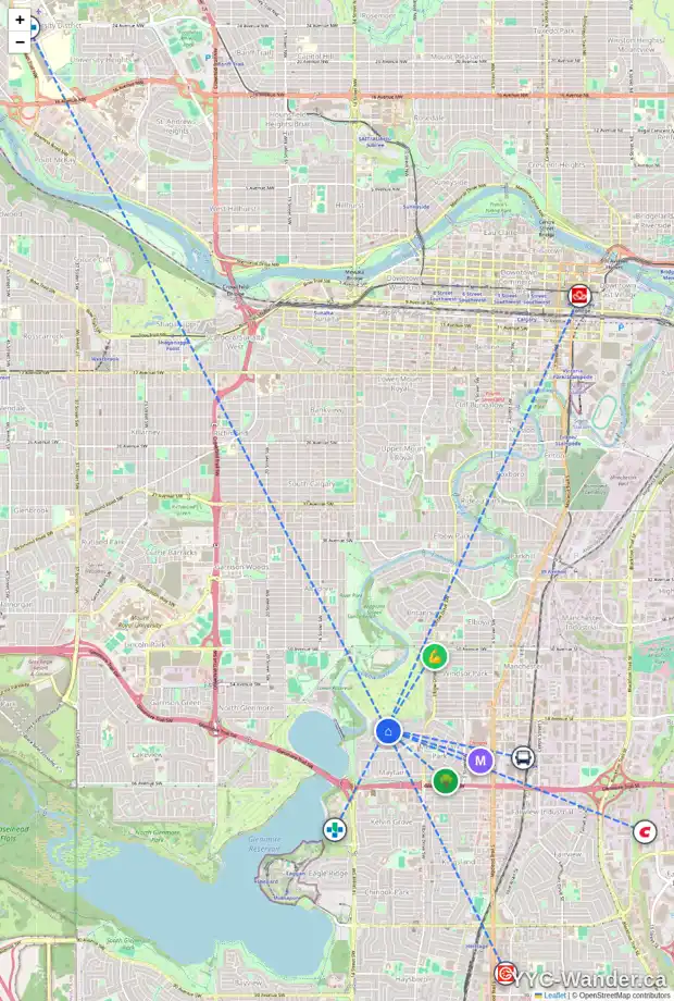 Daily accessibility map for 1304 BALDWIN CR SW, Calgary showing nearby schools, grocery stores, parks, LRT stations and nearby amenities