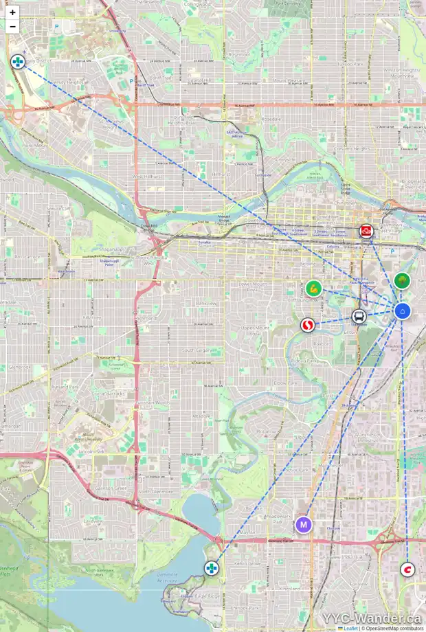 Daily accessibility map for 2205 ALEXANDER ST SE, Calgary showing nearby schools, grocery stores, parks, LRT stations and nearby amenities
