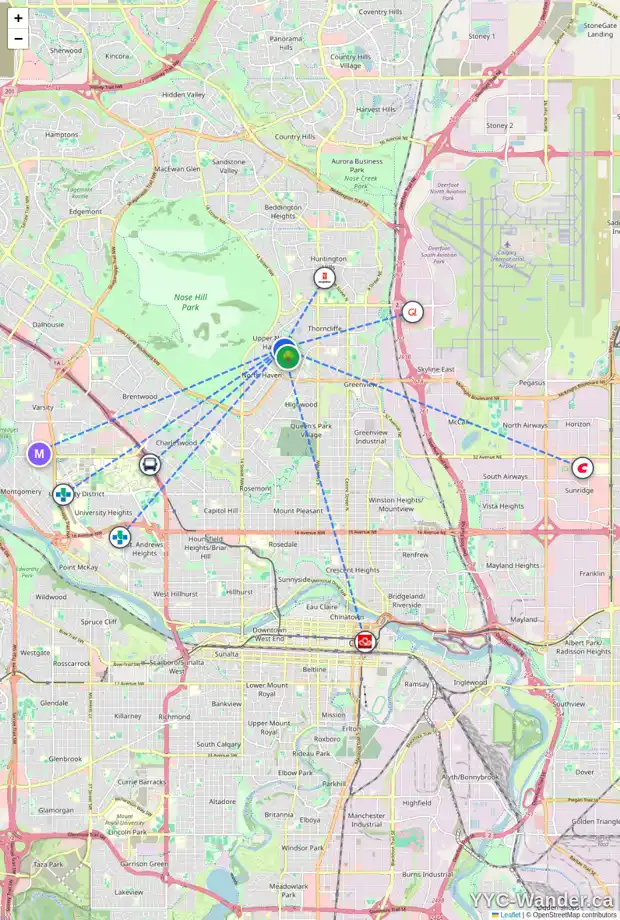 Daily accessibility map for 452 NORFOLK WY NW, Calgary showing nearby schools, grocery stores, parks, LRT stations and nearby amenities
