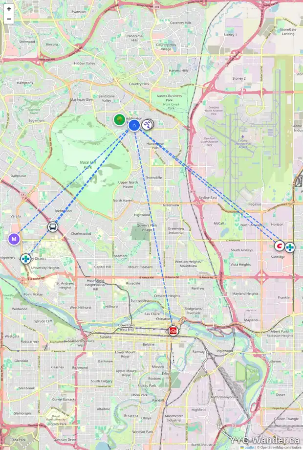 Daily accessibility map for 152 BERKLEY WY NW, Calgary showing nearby schools, grocery stores, parks, LRT stations and nearby amenities