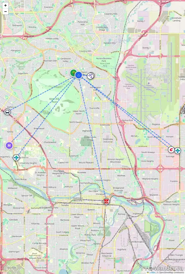 Daily accessibility map for 147 BERWICK WY NW, Calgary showing nearby schools, grocery stores, parks, LRT stations and nearby amenities