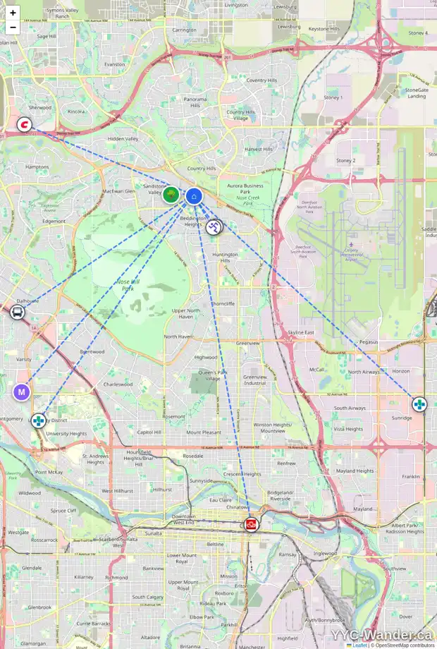 Daily accessibility map for 352 BERKSHIRE PL NW, Calgary showing nearby schools, grocery stores, parks, LRT stations and nearby amenities