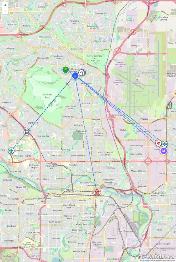 Daily accessibility map for 444 BERKLEY CR NW, Calgary showing nearby schools, grocery stores, parks, LRT stations and nearby amenities