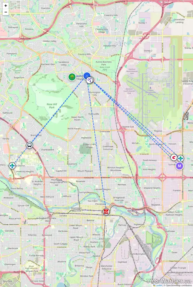 Daily accessibility map for 100 BERMUDA WY NW, Calgary showing nearby schools, grocery stores, parks, LRT stations and nearby amenities