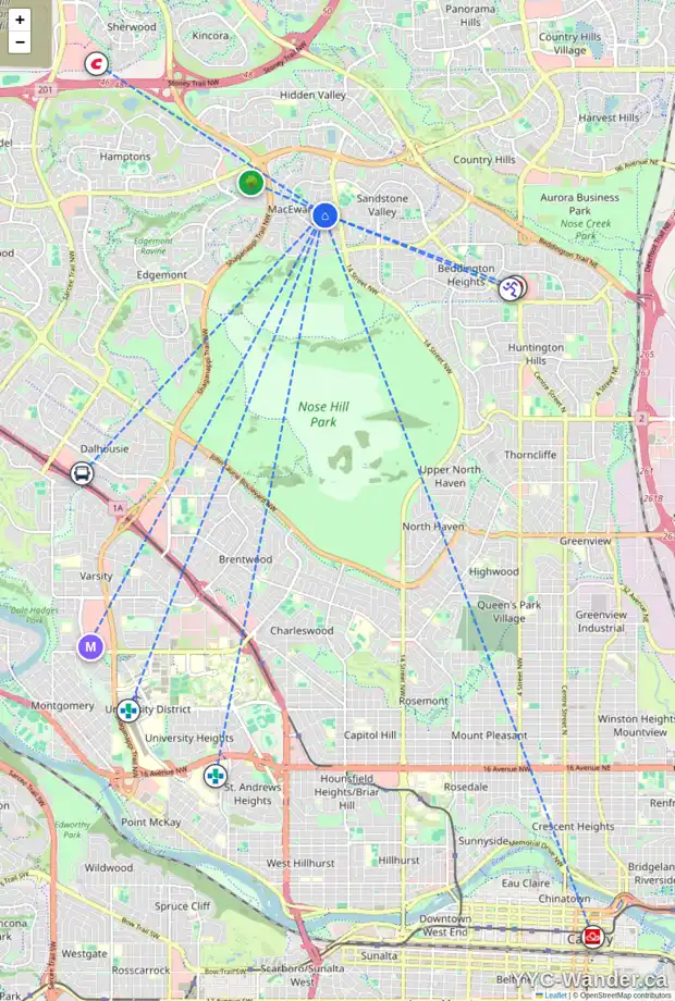 Daily accessibility map for 24 MACEWAN PARK LI NW, Calgary showing nearby schools, grocery stores, parks, LRT stations and nearby amenities
