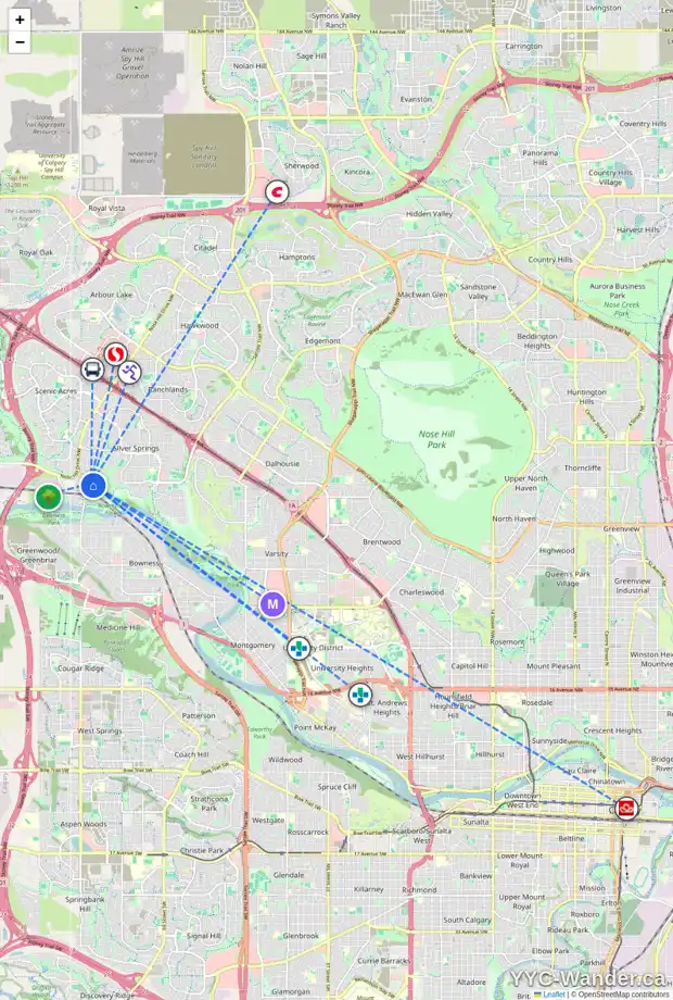 Daily accessibility map for 351 SILVER VALLEY BV NW, Calgary showing nearby schools, grocery stores, parks, LRT stations and nearby amenities