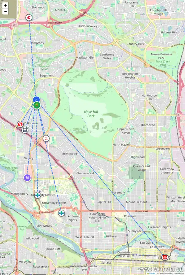 Daily accessibility map for 171 EDGEMONT ESTATES DR NW, Calgary showing nearby schools, grocery stores, parks, LRT stations and nearby amenities
