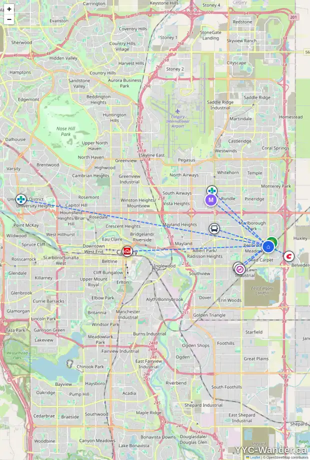 Daily accessibility map for 6839 4 AV SE, Calgary showing nearby schools, grocery stores, parks, LRT stations and nearby amenities
