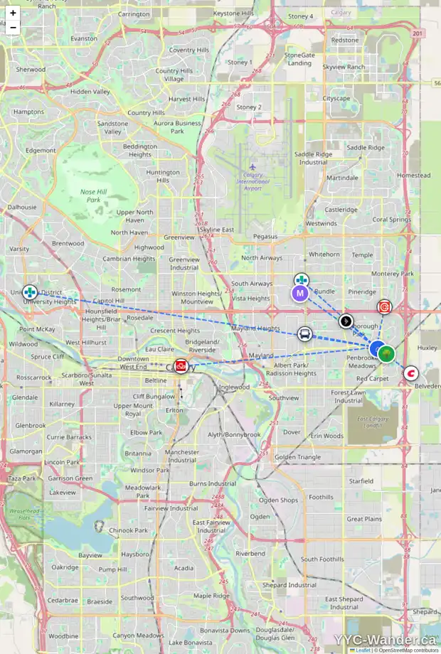 Daily accessibility map for 427 MALVERN CL NE, Calgary showing nearby schools, grocery stores, parks, LRT stations and nearby amenities