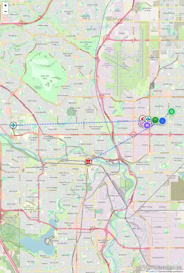 Daily accessibility map for 4716 26 AV NE, Calgary showing nearby schools, grocery stores, parks, LRT stations and nearby amenities