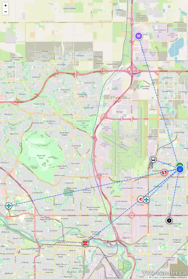 Daily accessibility map for 132 FALCHURCH RD NE, Calgary showing nearby schools, grocery stores, parks, LRT stations and nearby amenities