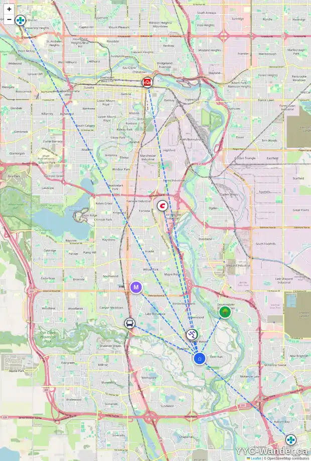 Daily accessibility map for 132 DEERSAXON CI SE, Calgary showing nearby schools, grocery stores, parks, LRT stations and nearby amenities