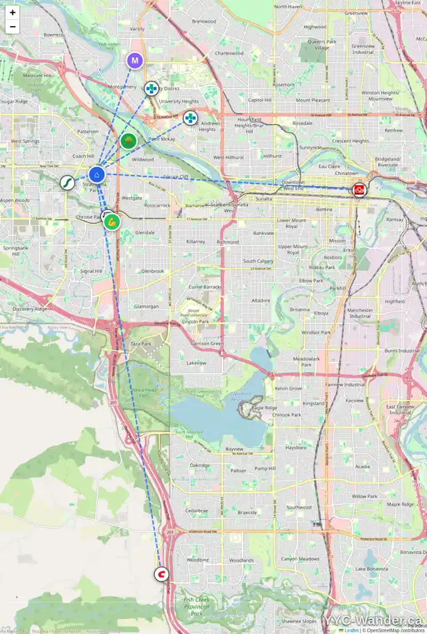 Daily accessibility map for 52 STRATHCLAIR PL SW, Calgary showing nearby schools, grocery stores, parks, LRT stations and nearby amenities