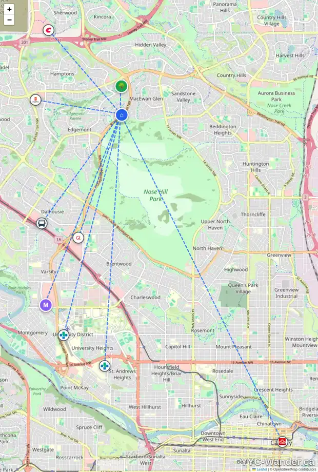 Daily accessibility map for 171 EDGEBROOK RI NW, Calgary showing nearby schools, grocery stores, parks, LRT stations and nearby amenities