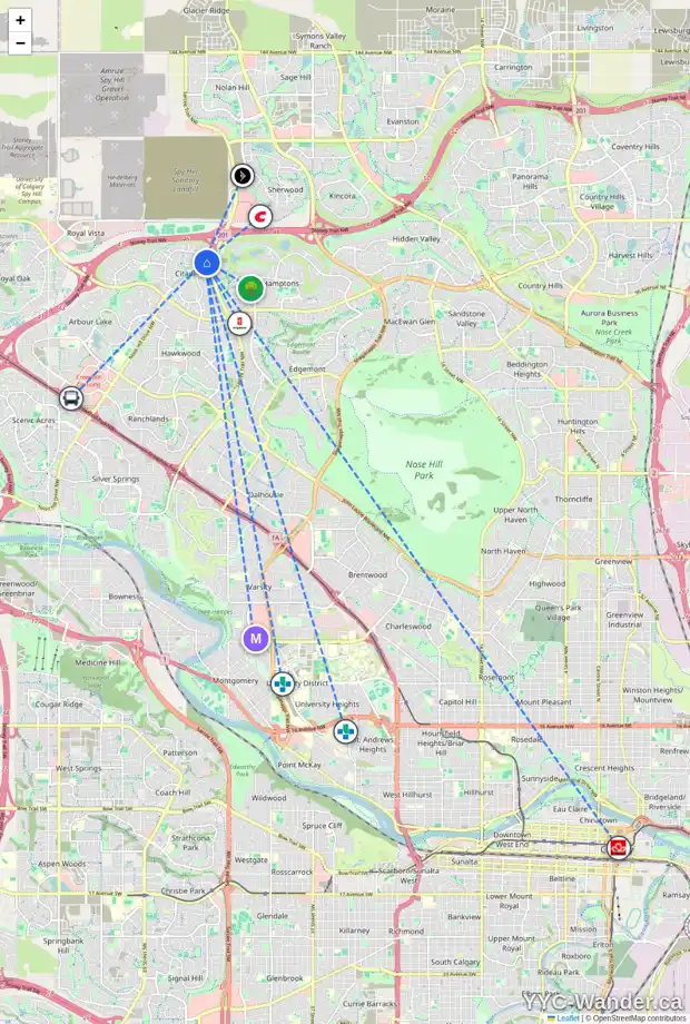 Daily accessibility map for 175 CITADEL PEAK CI NW, Calgary showing nearby schools, grocery stores, parks, LRT stations and nearby amenities