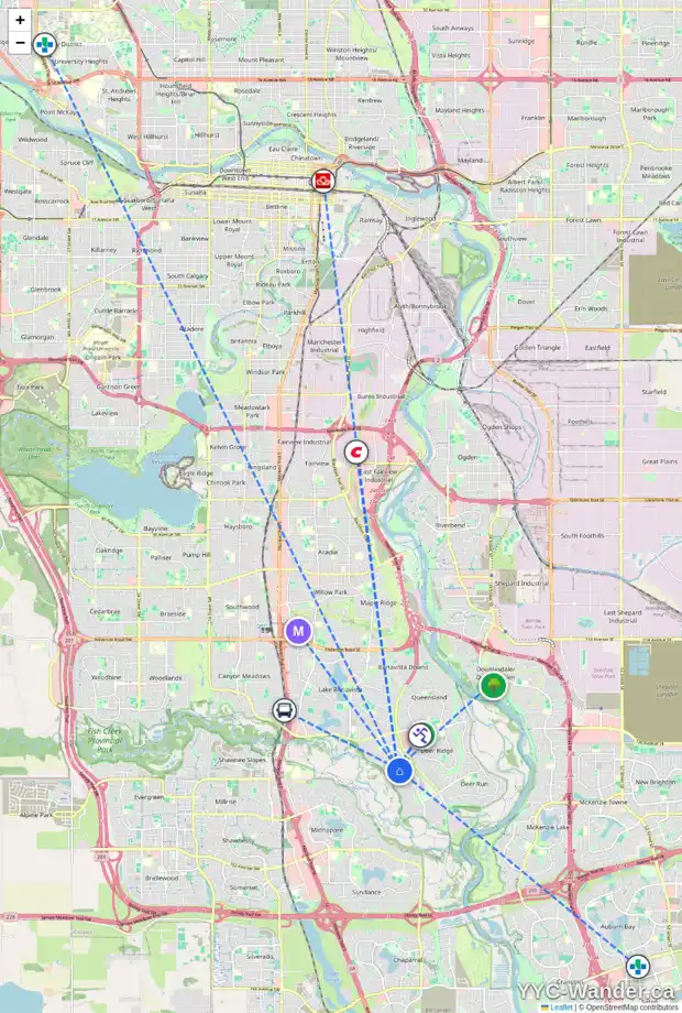Daily accessibility map for 324 PARKLAND WY SE, Calgary showing nearby schools, grocery stores, parks, LRT stations and nearby amenities